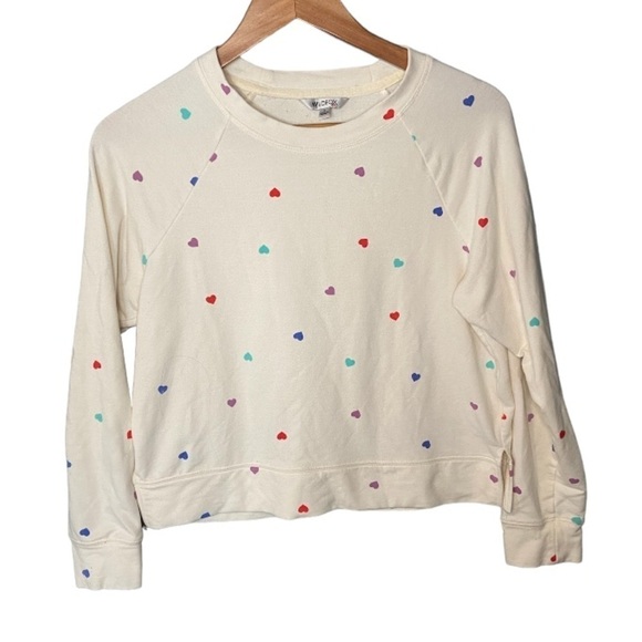 Wildfox Sommers Sweatshirt Natural Multicolor Heart Motif 2000s Y2K - Picture 2 of 7